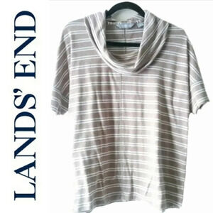 LANDS' END STRIPED BLOUSE - TAN & WHITE